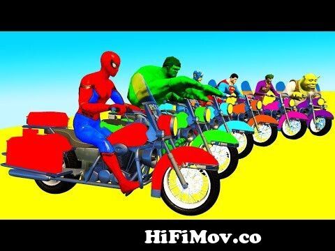 Kid Color LEARN FUN Spiderman Cartoon on Motor Bikes Police Cars Chasing  And Avengers for Children from motorcycle animation Watch Video 