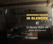 https://remingtongraphics.net/tools/d-noise/ - Download D-Noise add-on for BlendernIn this tutorial we&#39;ll take a look at D-Noise Add-on that brings NVIDIA OptiX AI-Accelerated Denoiser to Blender. nnLinks:nhttps://remingtongraphics.net - Grant Wilk&#39;s websitenhttps://creativeshrimp.com/denoise-blender-tutorial.html - download the project filesnhttps://twitter.com/DeepBlender - Deep Blender on Twitternhttps://developer.nvidia.com/optix-denoiser - Nvidia OptiX DenoisernnImportant note: the add-on i