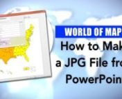 In this video, I&#39;m going to show you how you can take your PowerPoint presentation map and export it and turn it into a graphic jpg. nnPowerPoint isn&#39;t a full-on drawing program, but it has a lot of great features that you can use to build a quick graphic for a presentation or website. Our maps are easy to customize for your sales, marketing or educational presentations or projects. Every object in one of our maps is an independent individual object that can be customized. The techniques shown h
