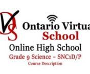 https://www.ontariovirtualschool.ca/nnGrade 9 Science allows students to develop their understanding of basic concepts in biology, chemistry, earth and space science, and physics, and relates these areas of study to technology, society, and the environment. Throughout this course, students will learn the essential processes of scientific investigation, which form the basis for all future paths of study across the sciences. Through the various units of this course, students will: acquire an under
