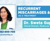 Dr. Sweta Gupta (Clinical Director, Medicover Fertility) Explaining Recurrent Miscarriages and IVF as a TreatmentnnVideo TranscriptnnEarly Pregnancy loss or Recurrent Miscarriages are unfortunately very common today. It is usually associated with psychological stress and is often proved to be frustrating for both couple and fertility experts.nnAs a fertility specialist, we have evaluated and treated many women for recurrent pregnancy loss or miscarriage.nnQ) What is Recurrent Miscarriage? 0:43nn