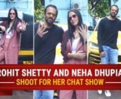Neha Dhupia&#39;s chat show has been going strong and we often spot a few celebrities arriving for her podcasts. Recently, filmmaker Rohit Shetty arrived at the chat show. Neha was spotted in a white tee with a pale maroon palazzo and matching long jacket. The actress sat in an auto to pose for the paps. Rohit Shetty arrived in a black tee with blue jeans.