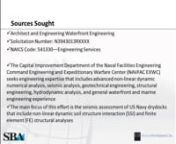 Thu, Jun 13, 2013 – 9:30 AM PDT – June 13 – SBA Teaming Pilot Webinar – Architect And Engineering Waterfront EngineeringnThis webinar is a short, hands-on, interactive workshop that will break down a specific opportunity and help you form a response to a Sources Sought notification. If your company supports NAICS 541330, or other related NAICS, then you should attend.nThe Capital Improvement Department of the Naval Facilities Engineering Command â€“ Engineering and Expeditionary War