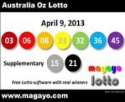 Australia Oz Lotto drawing results for April 9, 2013. Get the latest and historical Australia Oz Lotto results @ http://www.magayo.com/lottery/results_au_oz_lotto.php