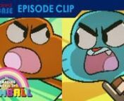 Episode Used: The WordsnnThe insult battle is a parody of Street Fighter II.nAn interesting note is that during the insult battle, the background music sounds strikingly similar to the theme music of the Street Fighter character Guile. This music can also be heard faintly during the beginning of the episode when Gumball is playing with his handheld videogame.nSomehow, even though the insult battle is fake, when Gumball used his