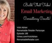 Vicki Adrian brings a daily dose of inspiration and education for small business owners, entrepreneurs and savvy retailers! In this episode, we&#39;re continuing our series on 2016 Business Essentials, and specifically Email Marketing.nnIn Episode 195, we talked about 3 steps to success with Email Marketing:nn1.Collecting client’s contact informationn2.Create Interesting Contentn3.Consistency in sending out emailsnnIn the past few days, we’ve been spending our time together breaking down t