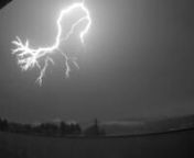Lightning recorded at 1000 frames per second over central Catalonia (Spain). The video includes 5 separate flashes. The first one is a simple garden variety negative cloud-to-ground flash. The second sample shows a negative leader branch moving from right to left under the cloud base followed by some sparking side branches. The third and fourth samples are very similar, complex flashes 4 minutes after each other, at a very short distance (a wide angle lens was used). They include positive leader