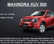 Mahindra XUV500 Price in India - ₹ 12.25L Onwards .Check Mahindra XUV500 on road price, reviews, variants &amp; photos. Read about specs, features, colours : http://www.sagmart.com/models/Mahindra-and-mahindra/mahindra-xuv-500