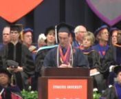 Class of 2015 speaker Matthew Fernandes addressed graduates at the joint ceremony for Syracuse University and the SUNY College of Environmental Science and Forestry on Sunday, May 10.