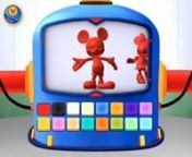 This is the Squish: Mickey Mouse Clubhouse App Selection screen. The goal was to make each screen look like a machine that builds up. I supervised two animators to take the 2d designs and bring the screens to life in 3d. nnResponsibilities : Animation SupervisionnnCopyright © Disney Publishing Worldwide