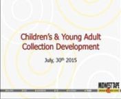 Children’s and Young Adult Librarians face specific challenges for meeting the needs of their patron base, with a constantly evolving market.nnJoin us for a presentation dedicated to exploring the Children’s and Young Adult collection industry and the various tools on the Midwest Tape website that will help you explore and find the content that will compliment your collection.nnOur goal is to provide all of the resources that you need in one location to help you keep your collections fresh,