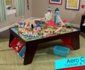 Let’s play pretend! The Aero City Train Set &amp; Table puts a busy city at your child’s fingertips. It’s so much fun to push vehicles up and down the track, fly the airplane over the city and help the fire department put out dangerous fires. Features include:nn• Combines a train table with a 85-piece train setn• Long, winding track that can be put together in an endless number of ways n• Deluxe molded mountain and a tall hospital with helipadn• Roundabout turntable piece moves 360