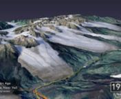 This video demonstrates the distribution of the glaciers in the Gore Range in central Colorado at 20,000 years ago. The video starts with two block diagrams: (left) shows the area about 20,000 years ago when substantial glacial ice was present, and (right) how the area appears today. The animation then does a fly-around of the Gore Range showing the distribution of the ice, its presence in the high valleys, and the adjacent high peaks. The final scene shows the melting of the glaciers between 20