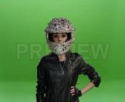 Get 100&#39;s of FREE Video Templates, Music, Footage and More at Motion Array: https://www.bit.ly/2UymF81nnnnGet this here: https://motionarray.com/stock-video/bedazzled-biker-posing-144098nnThis clip features a woman wearing a bedazzled biker helmet and posing against a green screen. Her hand rests on her hip as she swings her head from side to side showing off her sparkly helmet. It is bedazzled all over with rhinestones, pearls, spikes, and little hooks. Her black moto jacket is zipped all the w