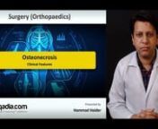 General AspectsnThis lecture delivers extensive information about the topic Osteonecrosis. Section one is about General Aspects of osteonecrosis. In the beginning, the educator talks about the sites susceptible to ischemic necrosis and demonstrates osteonecrosis at different sites. He further discusses the initiation of avascular necrosis (AVN) and elaborates the process of osteonecrosis in detail. The incidence and demographics of the disease were then mentioned. In the end, the risk factors of