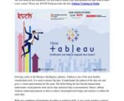 KVCH NoidannAre you looking for Best Tableau training in Noida? KVCH offers the best Tableau training institute Noida, Tableau training company in Noida, Tableau training course &amp; Classes in Noida center for BCA/MCA/B.Tech/B.Sc(CS/IT).nnKVCH provide: -nn Free Demo Online classesn Lab facilitiesn100% free Consultancy from our Corporate HR Managern Live Project Training Onlyn Daily/Alternative/Weekend Batch OptionnnOur Tableau Course Includes:nn* Dual Axis / Multiple Measuresn* Combo Charts wi