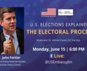 This is the second of a series of virtual programs Embassy Jerusalem is doing focused on the 2020 Elections.nnThe program series reinforces the common democratic values shared by the United States and Israel (both countries will undergo and have undergone national elections in 2020). nnJohn C. Fortier, Director of Governmental Studies, Bipartisan Policy Center, spoke about elements of U.S elections that are less known to local audiences and may prove to be crucial in 2020: The Electoral College