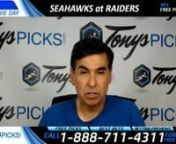 Go to: https://www.tonyspicks.comThe Seattle Seahawks will meet Oakland Raiders in an NFL pro football preseason game Thursday August 31st, 2017. NFL pick prediction odds Seattle -1.5 with over under odds 40. Watch it live on NFL Network. NFL pick prediction Seahawks at Raiders is ready and sent fast to preview readers who seek this side and total selection. nnStart Time: 10PM ETnnLocation: OaklandnnDate: Thursday August 31st, 2017nnTV: NFL NetworknnNFL Point Spread Odds: Seattle Seahawks -1.5