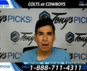 The Indianapolis Colts will face Dallas Cowboys in an NFL pro football preseason game Saturday August 19th, 2017. NFL pick prediction odds Dallas -5.5 with over under odds 39.5. Game broadcasts on NFL Network. NFL pick prediction Colts at Cowboys is rated high confidence in the preview based on key info in the handicap of this game.nnStart Time: 7 PM ETnnLocation: DallasnnDate: Saturday August 19th, 2017nnTV: NFL Network nnNFL Point Spread Odds:Dallas Cowboys -5.5nnMoney Line Odds:Cowboys