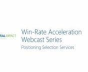 This webcast outlines how to identify potential selection service opportunities within an opportunity, as then how to position them with BDMs.