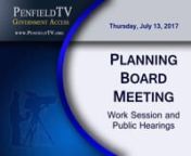 Produced by Town of Penfield Televisionnwww.penfieldTV.orgn00:00:08 Call to Order Work Session&#124; Approval of Minutes – June 20n00:01:17 Tabled Application: 16P-0004 Bayview Landing at 1185 Empire Blvd, 1211 Empire Blvd, and 41 Woodhaven Driven00:01:36 Guest Item: 1205 Shoecraft Roadn00:15:26 New Business: Courtyard Marriot Renovation, 1000 Linden Parknn00:19:46 Call to Order Public Hearing &#124; Pledge &#124; Chairman Opening Statementnn00:21:02 Public Sketch Plan Hearing 1n01:53:00 Board DeliberationnM