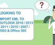 Mail Passport Lite is an easy to use migration tool which is also known as 2in1 email converter tool. As it Import EML to Outlook and also Import MBOX along. This tool comes with an easy to use interface and a free trial version which convert 10 files per folder.nnFor more details: http://www.emailconvertertool.com/import-eml-to-outlook-2016-converting-pst-files