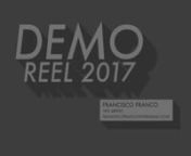 Demo Reel from last year and part of 2016.nnI worked in this movies:nn- Suicide Squadn- House of Cards Season 5n- Brightn- Jumanji: Welcome to the JunglennThanks to Ollin for giving me the shots and to all the team from the movies listed above.nnI’m available to work everywhere, please contact me to this e-mail:nnfranciscofrancovfx@gmail.comnnLinkedIn:nhttps://www.linkedin.com/in/francisco-franco-880249108/