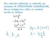 Introduzione al calcolo letterale, risoluzione di espressioni letterali con il metodo della sostituzione