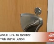Watch this video to learn how to properly install a Behavioral Health Door Hardware Trim.nnVisit us to learn more about the BHSS door hardware and Specialty hardware products here - http://www.corbinrusswin.comnnMore about Corbin Russwin BHSS Door Locks:nnToday, healthcare facilities are transforming the patient experience, combining safety and reliability with aesthetics. Corbin Russwin&#39;s innovative BHSS trim integrates the lever and escutcheon, creating a superior design that is safe, easy to