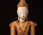 Material : woodn135 cm highn86,5 cm wide and 60 cm deepnGilded with 24 krt. goldnMandalay stylenBhumisparsha mudran19th centurynWith marble head, hands and feetnDressed in royal costume &amp; crownnEstimated weight : +/- 60 kgnOriginating from BurmanNr: 3814-14nhttps://www.originalbuddhas.com/catalog/very-special-large-burmese-buddha-statue-from-burma-3814-14#