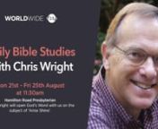 Chris Wright will open God&#39;s Word with us on the subject of &#39;Arise Shine&#39;. Born in Belfast, Chris was ordained in the Anglican Church of England in 1977 and served as an assistant pastor in the Parish Church of St. Peter &amp; St. Paul, Tonbridge, Kent.nIn 1983 he took his family to India and taught at the Union Biblical Seminary (UBS) for five years as a mission partner with Crosslinks. While at UBS he taught a variety of Old Testament courses at BD and MTh levels. In 1988 he returned to the UK