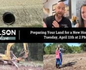Developing your land for building a new home is the most unique aspect of building on your land. Join us live on Tuesday at 2 when Eric and Dawn will discuss what you need to know about preparing your land for construction. They&#39;ll cover everything from site prep to installing utilities and the documents you&#39;ll need to get started. They&#39;ll also answer your questions live.