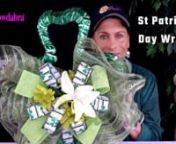 Materials List:nnBowdabranBowdabra bow wirenOne – dollar tree Shamrock wreath formnWrap the wreath form with number 7417.60/50–607 Gleam wired ribbon 2.5 inch emerald.n40 inch loops dash number 1252 to 60/10–027 – burlap wired ribbon Dash hot lime, 2.5 inch. n40 inch tails with number 125,240/10.027–1.5 inch burlap wired ribbon – cut lime.n26 inch loops of 1.5 inch shimmering shamrock ribbon white/green number 7030.40/10–601.n44 inch tails of shimmering Shamrock, 1.5 inch.nTwo –