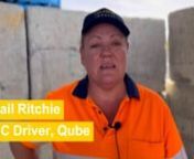 Meet Gail Ritchie, an MC Driver for Qube in Adelaide.nGail drives road trains to and from Port Pirie, carting lead for export. nShe is a recent graduate of the Foot in the Door program, which is run by Women in Trucking Australia and funded by the Commonwealth Government.nThe program aims to upskill women looking for careers in the transport industry, connecting them with employers in their local area.nGail speaks about her experience in upskilling and building the confidence to take on multi-co