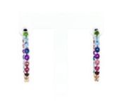 https://www.ross-simons.com/924411.htmlnnWeve got you covered with rainbow must-haves. Our kaleidoscopic hoops feature citrine, rhodolite garnet, green chrome diopside, Swiss blue topaz, blue topaz, tanzanite, iolite, amethyst, pink tourmaline and garnet, with a total gem weight of 1.80 carats. In polished sterling silver, the colors pop even more! Hanging length is 1. Hinged post, multicolored multi-gem hoop earrings.