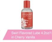 https://www.pinkcherry.com/products/swirl-lube-4-2oz-in-cherry-vanilla (PinkCherry US) nhttps://www.pinkcherry.ca/products/swirl-lube-4-2oz-in-cherry-vanilla (PinkCherry Canada)nnA splash of delicious flavor has been added to the clean, simple and amazingly natural Sliquid line of lubricants, creating Sliquid Swirl, a collection of taste-bud tempting water based intimate lubes. Offering a healthier choice for mindful women (and men), these lubes are free of DEA, gluten, glycerine, glycerol, para