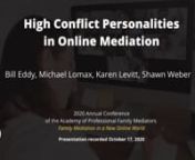 This panel of three experts and a Moderator will address some background on high conflict personalities and personality disorders, including four areas of difference in how to deal with them compared to ordinary mediation: not trying to give them insight into their own behavior; not emphasizing the past but rather what they can do now and in the future; avoiding emotional confrontations; and avoiding labeling them “high conflict personalities” or having personality disorders. Instead, emphas