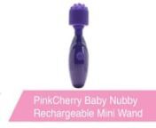 https://www.pinkcherry.com/products/pinkcherry-baby-nubby-rechargeable-wand-vibe-in-purple (PinkCherry USA)nhttps://www.pinkcherry.ca/products/pinkcherry-baby-nubby-rechargeable-wand-vibe-in-purple (PinkCherry Canada)nnWhat do you get when you cross a tiny, super-manageable little shape and three head spinning speeds with a silky textured silicone tip? Why, thanks so much for asking! The answer, by the way, is our brand new Baby Nubby vibe, a rechargeable wonder perfect for all sorts of play tim