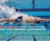 Catch all the races live and free right here. It&#39;s all systems go for the 2021 Primary Swimming State Championships. nnThe live broadcast will commence at 9:15 AM on Monday 26 April 2021. nnParents, you can proudly send the link on to family and friends. nTeachers, gather the students in a classroom and inspire them by watching this live sporting event. nnAll School Sport Victoria Livestreamed events are produced in-house by our communication team. nn▼ STAY CONNECTED TO THE LATEST NEWS!n➤ We
