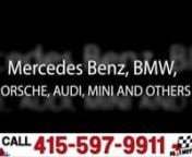 CALL US TODAY: 415-597-9911. Nissi Motors is a true dealer alternative independent service center for your Mercedes Benz, BMW, Mini, Porsche and other European cars as well as Japanese imports and domestics. http://www.localvideo.tv/california-ca/san-francisco/porsche-mechanic-mercedes-benz-repair-service-maintenance/nNissi Motors specializes in maintenance services, diagnosis, repairs, and tunings for all makes of European cars and other cars in your family. Conveniently locat