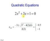 To use the online calculator, go to:nhttp://matrixlab-examples.com/quadratic-equation-solver.htmlnnTo download the presentation, go to:nhttp://www.slideshare.net/matrixlab/quadratic-equations-10597333nnnThis is the general form of the quadratic equations. You have to take care of 3 coefficients: a, b and c.nnThe formula produces two solutions to each problem.nnThe quadratic coefficient is called a, the linear coefficient is called b and the free term is called c.nnIn this example, our quadratic