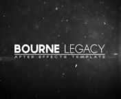 Bourne Legacy AE Templatenn******Update 03/29/18 - Dropbox link IS working now. See below. Cheers! :)nnAfter recent popularity of the Bourne Legacy Trailer, I decided to re-create it using only After Effects with native plugins with a little personal spice. The actual construction effect to the text was down with the simple shatter plugin, &amp; a bit of time-remap. Color Correction consisted of a basic template grade from the CinePro Color Grades Collection &amp; a bit of cinematic grain also i