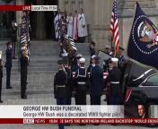 The hearse carrying the remains of former President George HW Bush has arrived at the National Cathedral, after one last drive-by his old home.