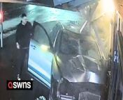 Shocking footage shows the moment a car crashes into the window of a restaurant - narrowly avoiding staff.&#60;br/&#62;&#60;br/&#62;Owner Gultekin Polat said it sounded &#39;like a bomb going off&#39; when a Silver Jaguar careered off the road and ploughed into his business in Warrington.&#60;br/&#62;&#60;br/&#62;A man, 31, has been arrested on suspicion of drink driving in connection with the incident.&#60;br/&#62;&#60;br/&#62;A dramatic CCTV clip shows the terrifying moment the motor hit a curb before crashing into Rokka Bar &amp; Grill, leaving glass and debris covering the pavement.&#60;br/&#62;&#60;br/&#62;And footage from inside showed how a “lucky” worker was seconds away from a serious injury after she finished cleaning a window table just before it struck.&#60;br/&#62;&#60;br/&#62;Gultekin, who estimated the crashed caused around £60,000 worth of damage, said: “We thought it was a bomb going off, the way it was making noise. &#60;br/&#62;&#60;br/&#62;&#92;