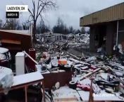 An EF3 tornado rolled through parts of Ohio, including Lakeview, the night of March 14. Snow covered the remaining tornado debris on Monday morning.