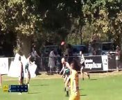 BFNL: Castlemaine's Bailey Henderson launches a long-range goal from tomato launcher prank