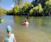 Pumpkin boat takes to Tumut River from pumpkin