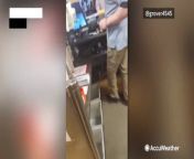 An employee at a post office in Bucyrus, Ohio, was checking out a window when it burst open on April 17, sending everyone running for cover before finding damage outside just moments later.