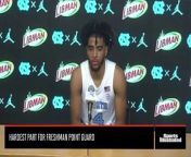 UNC guard RJ Davis discusses starting in his first college game, a win over Charleston