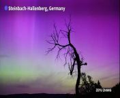 The Northern Lights illuminate the skies above Germany and the United Kingdom as the most powerful solar storm in more than two decades strikes Earth. The spectacular displays were visible overnight from Tasmania to the UK, with the storm threatening possible disruptions to satellites and power grids into the weekend.